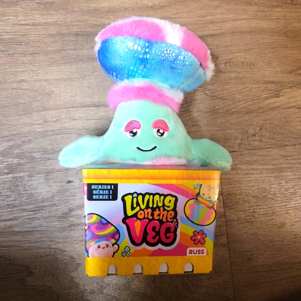 Russ Living on the Veg Plush Mushroom Toy - Pink, Blue, and Green. Series 1